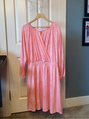 LuLaRoe Pink Metallic Long Sleeve Wrap Dress